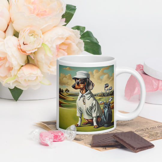 Dachshund Golfer- White glossy mug v3