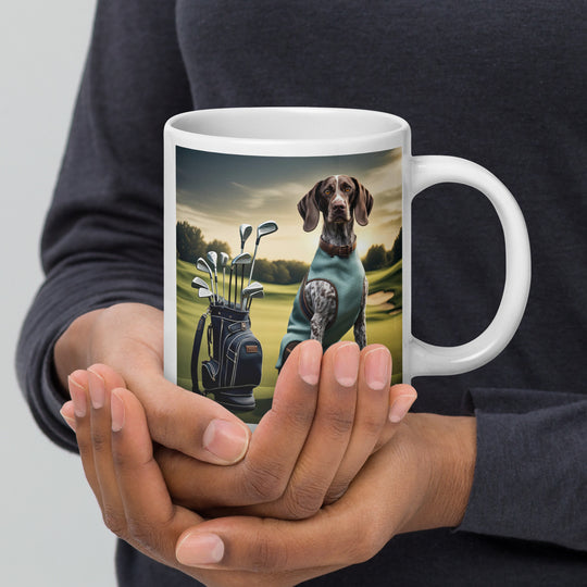 German Shorthaired Pointer Golfer- White glossy mug v2