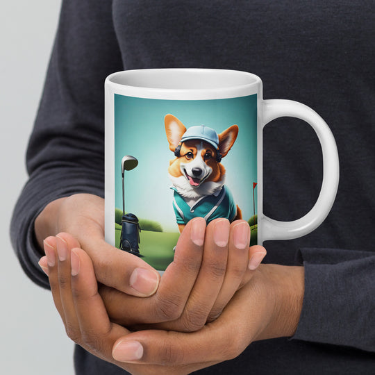 Pembroke Welsh Corgi Golfer- White glossy mug