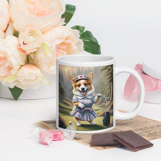 Pembroke Welsh Corgi Golfer- White glossy mug v2