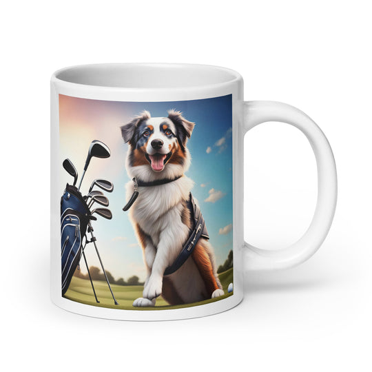 Australian Shepherd Golfer- White glossy mug