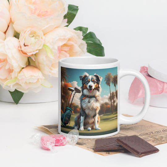 Australian Shepherd Golfer- White glossy mug v2
