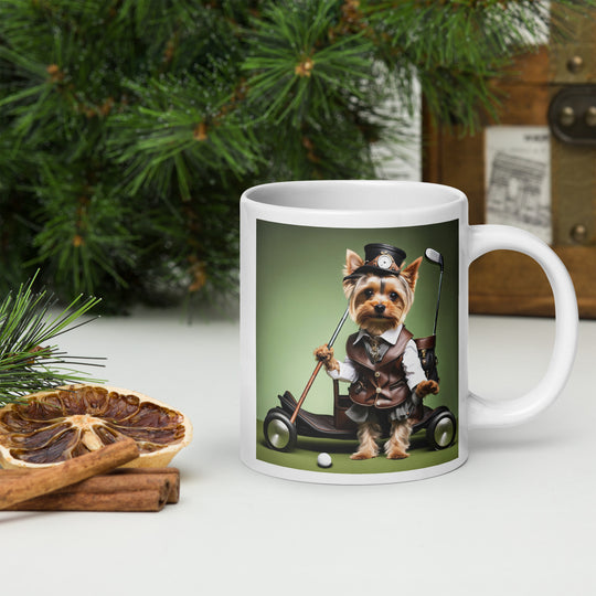 Yorkshire Terrier Golfer- White glossy mug v4