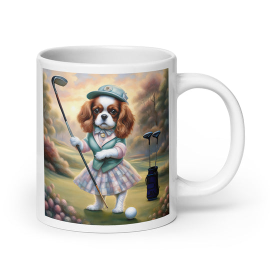 Cavalier King Charles Spaniel Golfer- White glossy mug