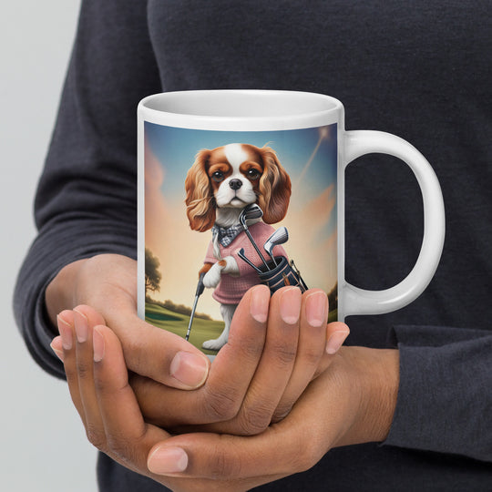 Cavalier King Charles Spaniel Golfer- White glossy mug v2