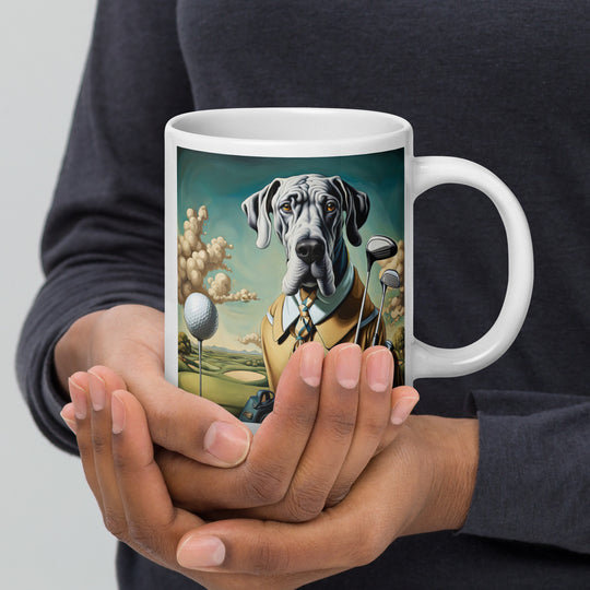 Great Dane Golfer- White glossy mug v2