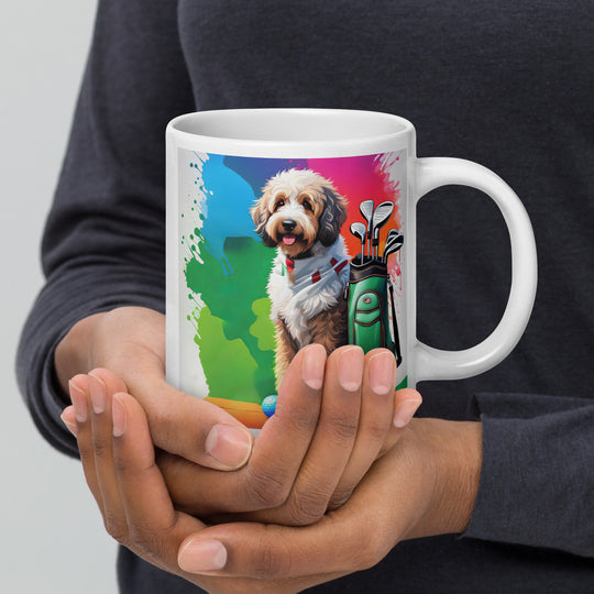 Bernedoodle Golfer- White glossy mug v3