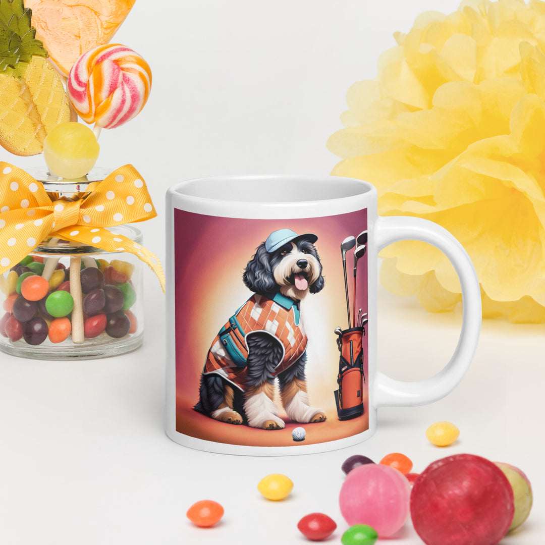 Bernedoodle Golfer- White glossy mug v4