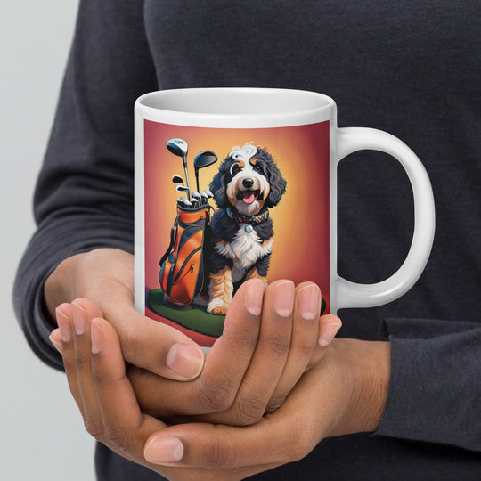 Bernedoodle Golfer- White glossy mug v5