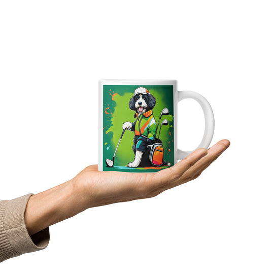 Bernedoodle Golfer- White glossy mug v8