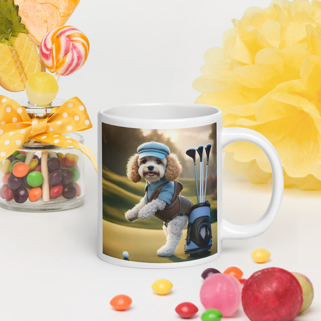 Cavapoo Golfer- White glossy mug v2