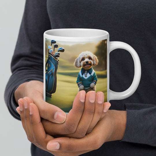 Cavapoo Golfer- White glossy mug v3