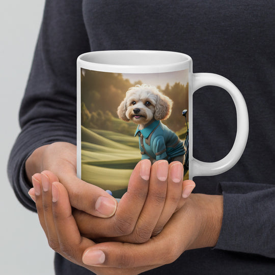 Cavapoo Golfer- White glossy mug v4