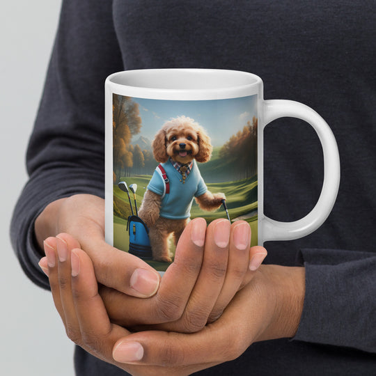 Cavapoo Golfer- White glossy mug v7