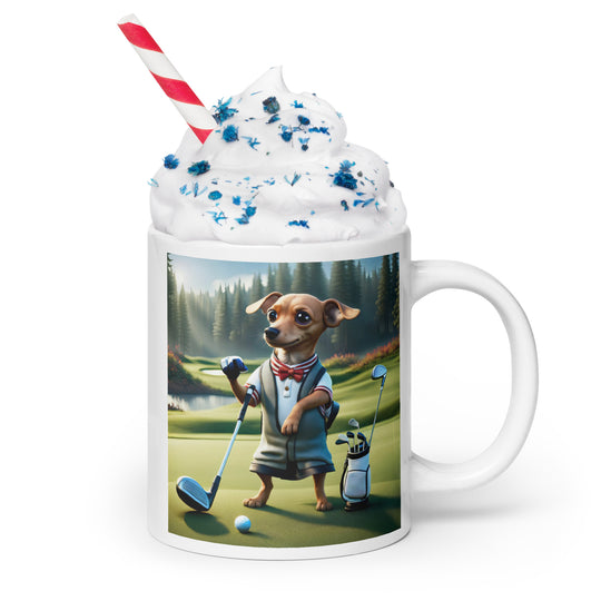 Chiweenie Golfer- White glossy mug v3