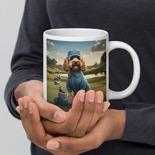 Cockapoo Golfer- White glossy mug v6