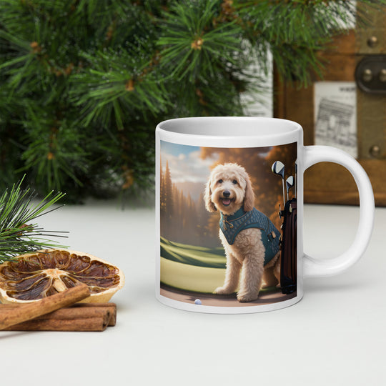 Goldendoodle Golfer- White glossy mug v4