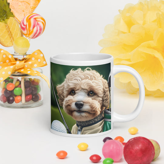 Maltipoo Golfer- White glossy mug v8