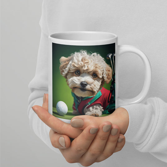 Maltipoo Golfer- White glossy mug v9