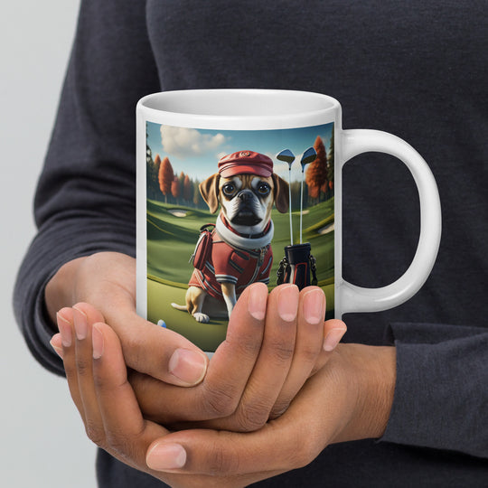 Puggle Golfer- White glossy mug v6