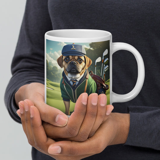 Puggle Golfer- White glossy mug v16