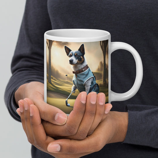 Texas Heeler Golfer- White glossy mug v2