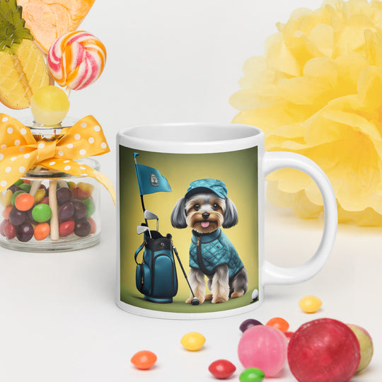 Yorkipoo Golfer- White glossy mug v7