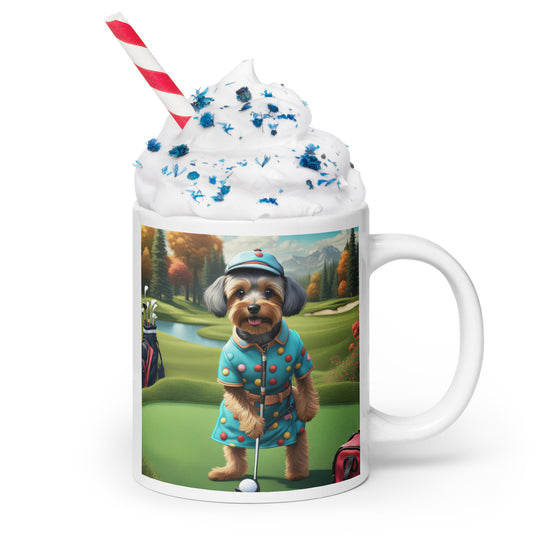 Yorkipoo Golfer- White glossy mug v8