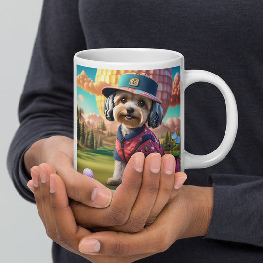 Yorkipoo Golfer- White glossy mug v9