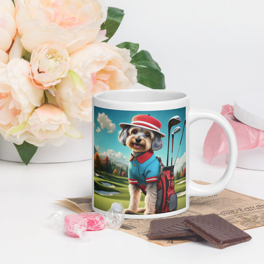 Yorkipoo Golfer- White glossy mug v13