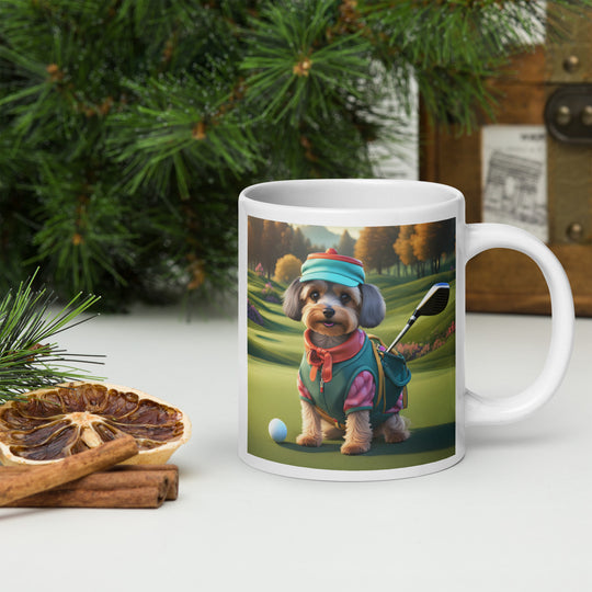 Yorkipoo Golfer- White glossy mug v14