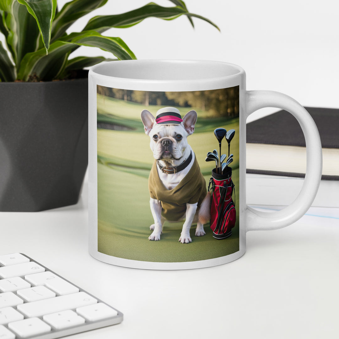 White glossy mug-French Bulldog Golfer V19