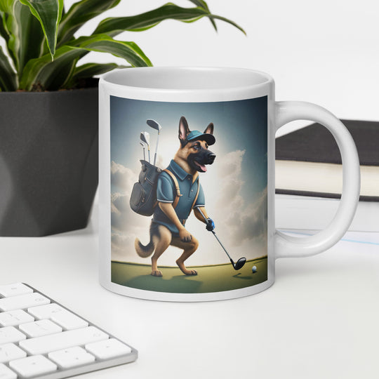 German Shepherd Golfer- White glossy mug V5