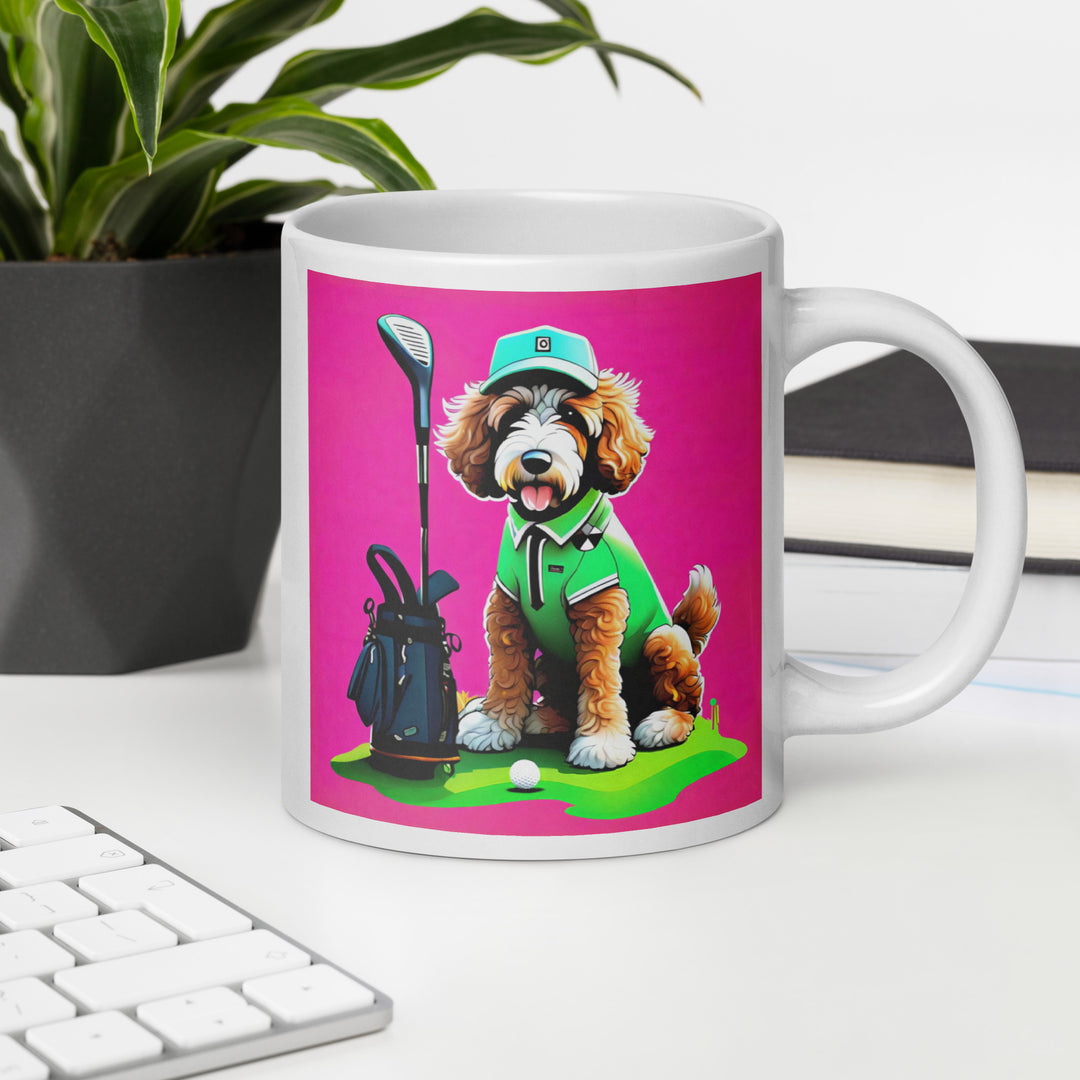 Bernedoodle Golfer- White glossy mug v2