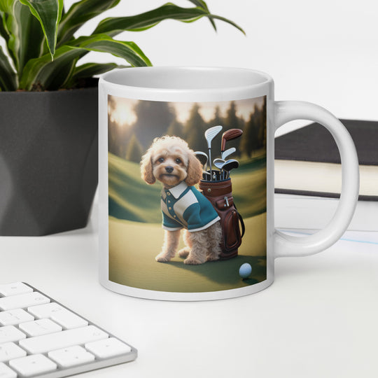 Cavapoo Golfer- White glossy mug v8