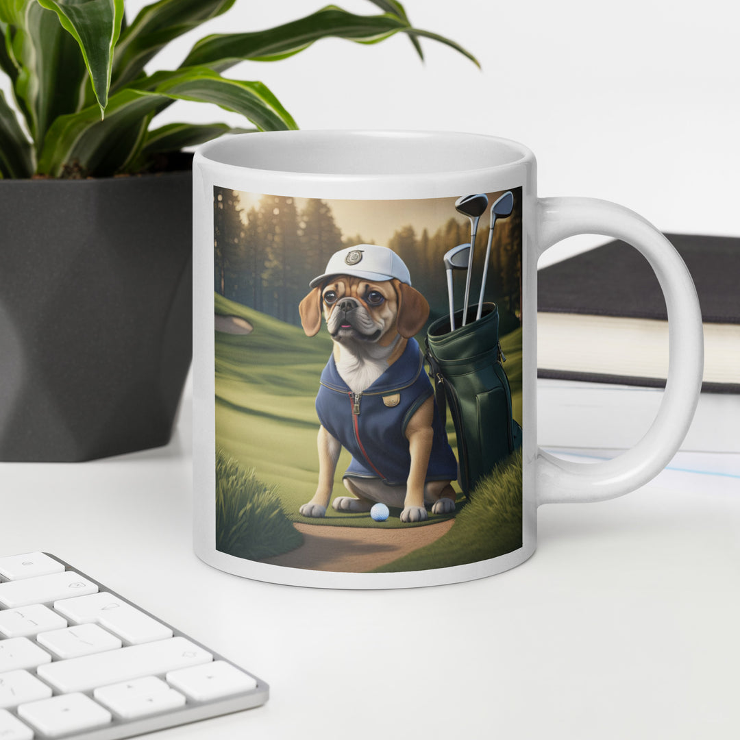 Puggle Golfer- White glossy mug