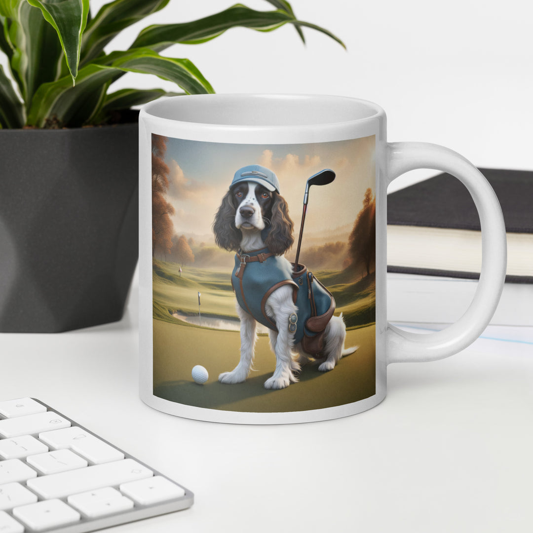 Sprocker Spaniel Golfer- White glossy mug