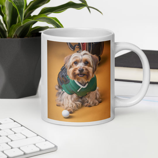 Yorkipoo Golfer- White glossy mug