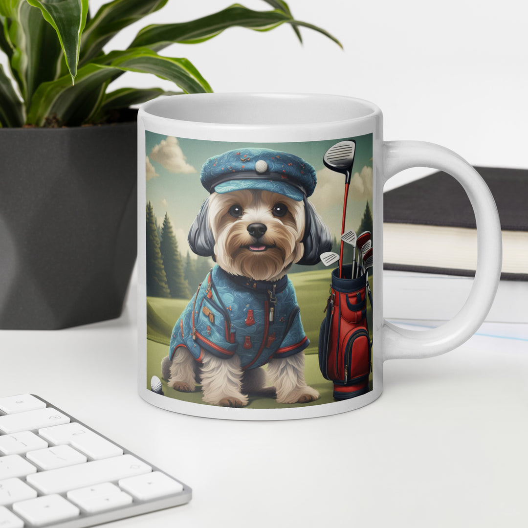 Yorkipoo Golfer- White glossy mug v4