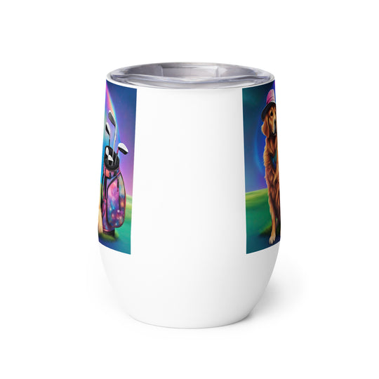 Golden Retriever Golfer- Wine tumbler v2