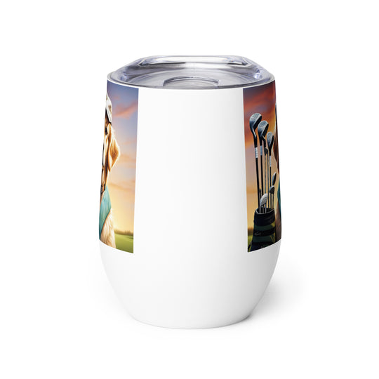 Golden Retriever Golfer- Wine tumbler v4