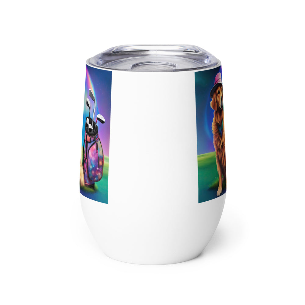 Golden Retriever Golfer- Wine tumbler v2