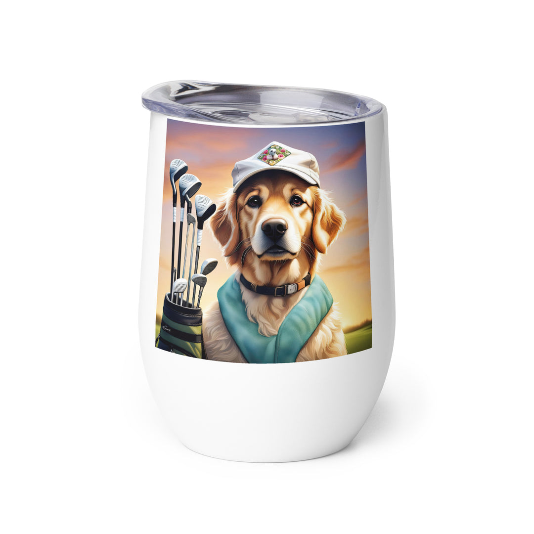 Golden Retriever Golfer- Wine tumbler v4