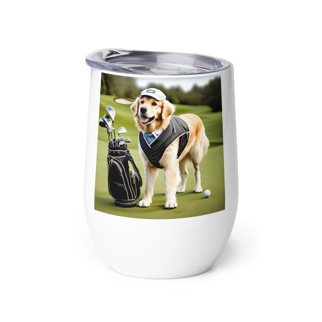 Golden Retriever Golfer- Wine tumbler v3