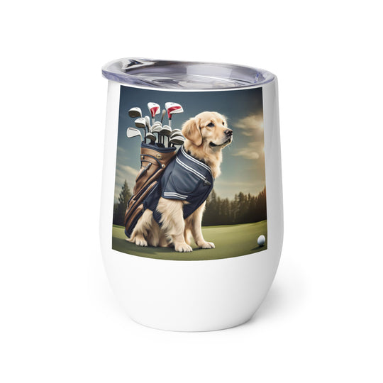 Golden Retriever Golfer- Wine tumbler v5