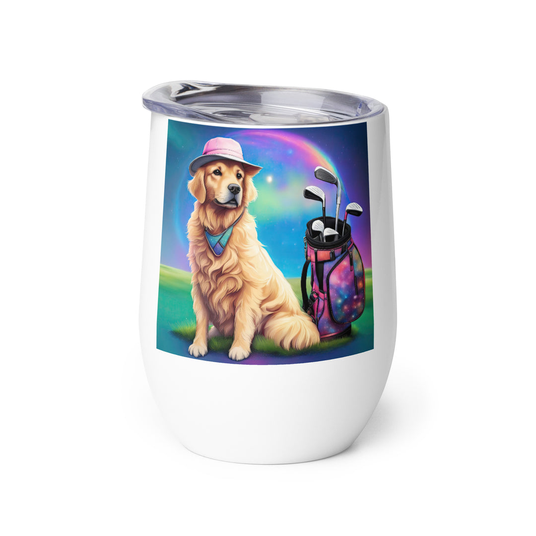 Golden Retriever Golfer- Wine tumbler v2