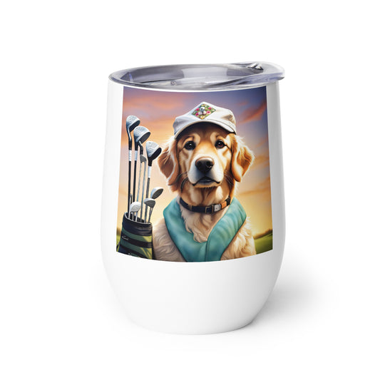 Golden Retriever Golfer- Wine tumbler v4