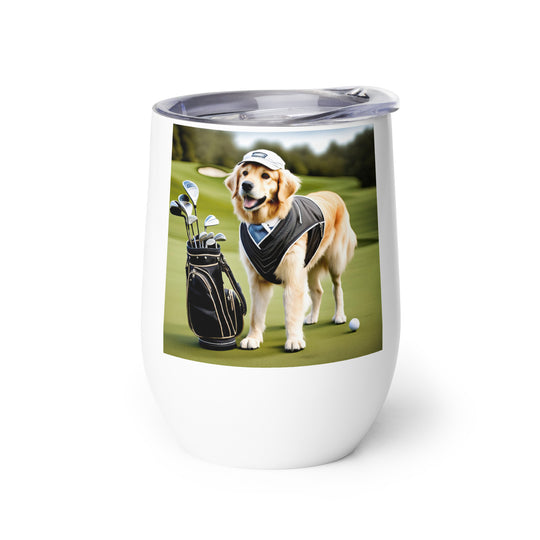 Golden Retriever Golfer- Wine tumbler v3