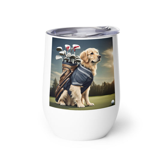 Golden Retriever Golfer- Wine tumbler v5