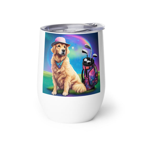 Golden Retriever Golfer- Wine tumbler v2